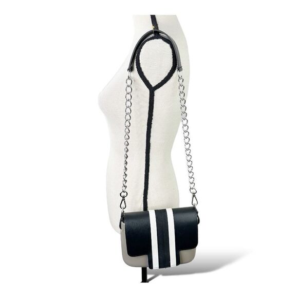 O BAG — Italian Bag Taupe‎ Black Cream Cross-Body Bag w/Chain Strap Missing Part - Picture 1 of 14